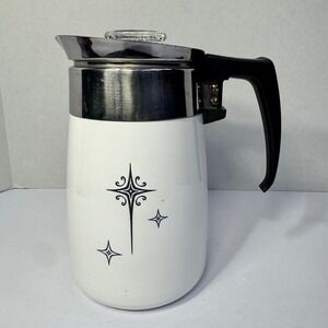 Vintage Corning Ware 1960s White Percolator Black Atomic Starburst 6 Cup Pot EUC